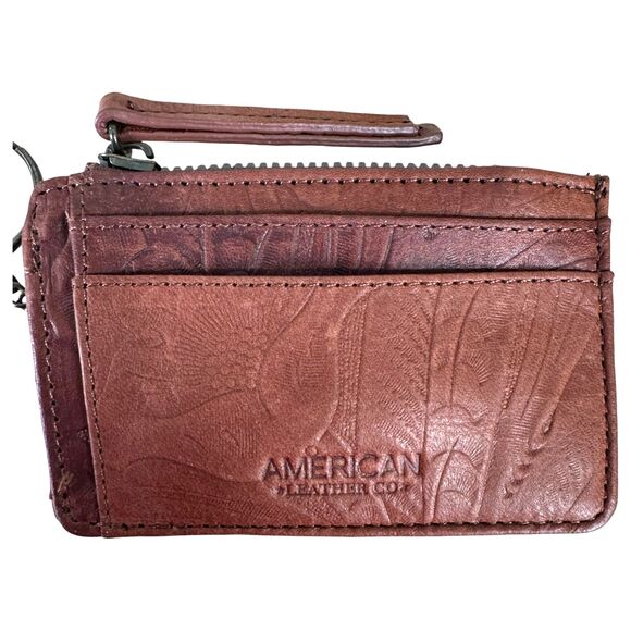 American Leather Co. Portland Etched Tooled Floral Leather Card Wallet NEW - Picture 2 of 4